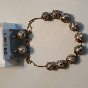 Chain mesh covered necklace and earrings